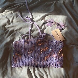 Sequin purple crop top w/ sunglasses